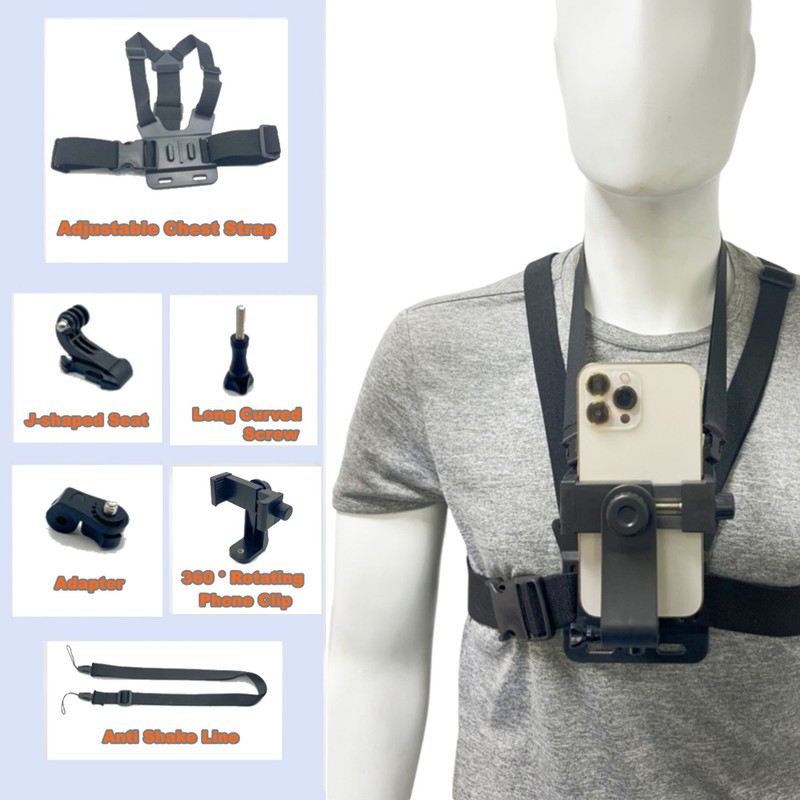 Adjustable Chest Strap Phone Mount for POV Vlogging Hands-Free Cycling & Hiking