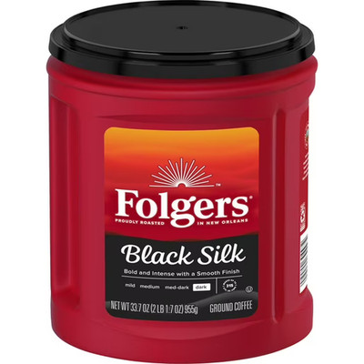 Folgers Black Silk Ground Coffee, Smooth Dark Roast Coffee, 33.7oz Canister