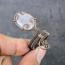Rose Quartz Gemstone Handmade Copper Wire Wrap Jewelry Ring Size 8.5 v522