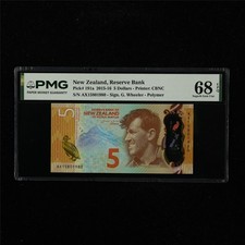 2015-16 New Zealand Reserve Bank 5 Dollars Pick#191a PMG 68EPQ Superb Gem UNC 06