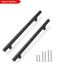 Elegant Flat Black Pull Handles - 5 Pack Stainless Steel Handles for Cabinets