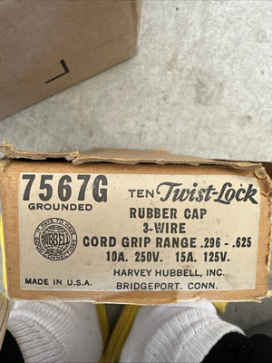 #ad HBL7567G HUBBELL TWIST LOCK RUBBER CAP 3 WIRE CORD GRIP RANGE .296 .625 10A $30.00