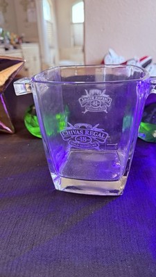 Chivas Regal 18 Gold Signature Glass Ice Bucket Clear Square with Handle