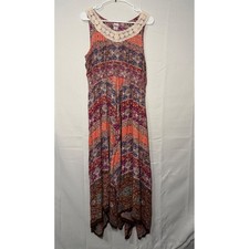 Bila Boho Paisley Print Crochet Trim Maxi Dress Women's Large