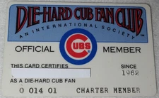 Chicago Cubs Die-Hard Cub Fan Club Official Membership Card