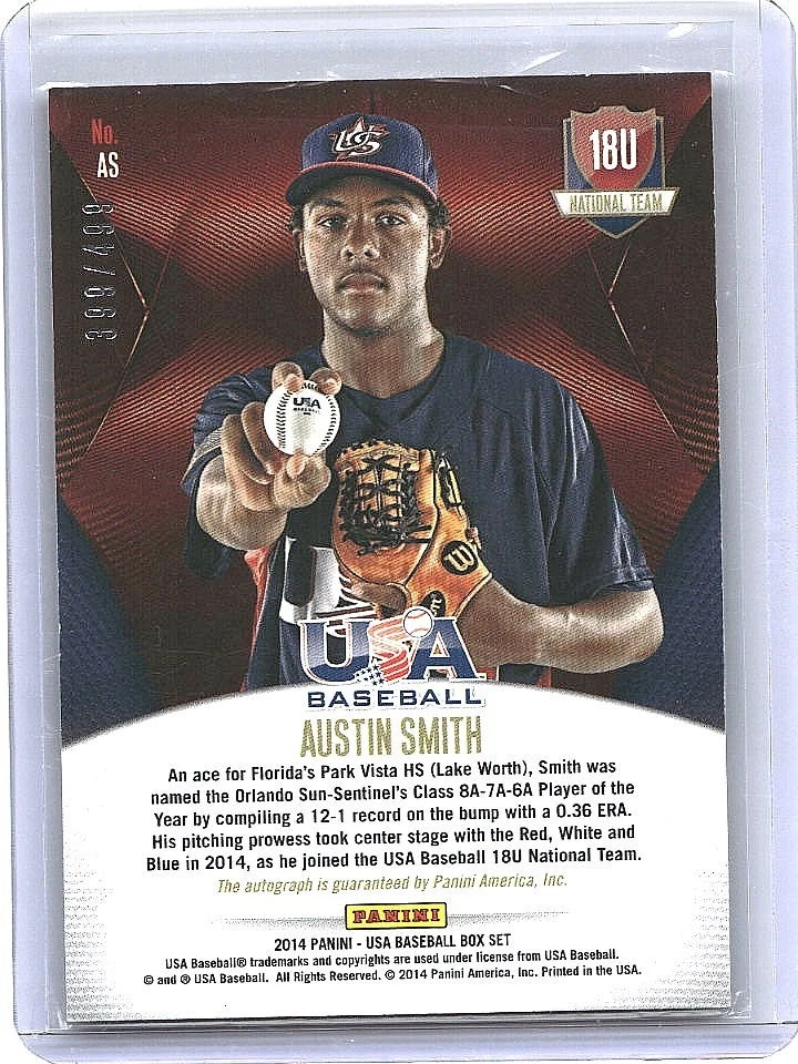 2014 Panini USA Baseball Austin Smith Auto /499 San Diego Padres - Image 2 of 2