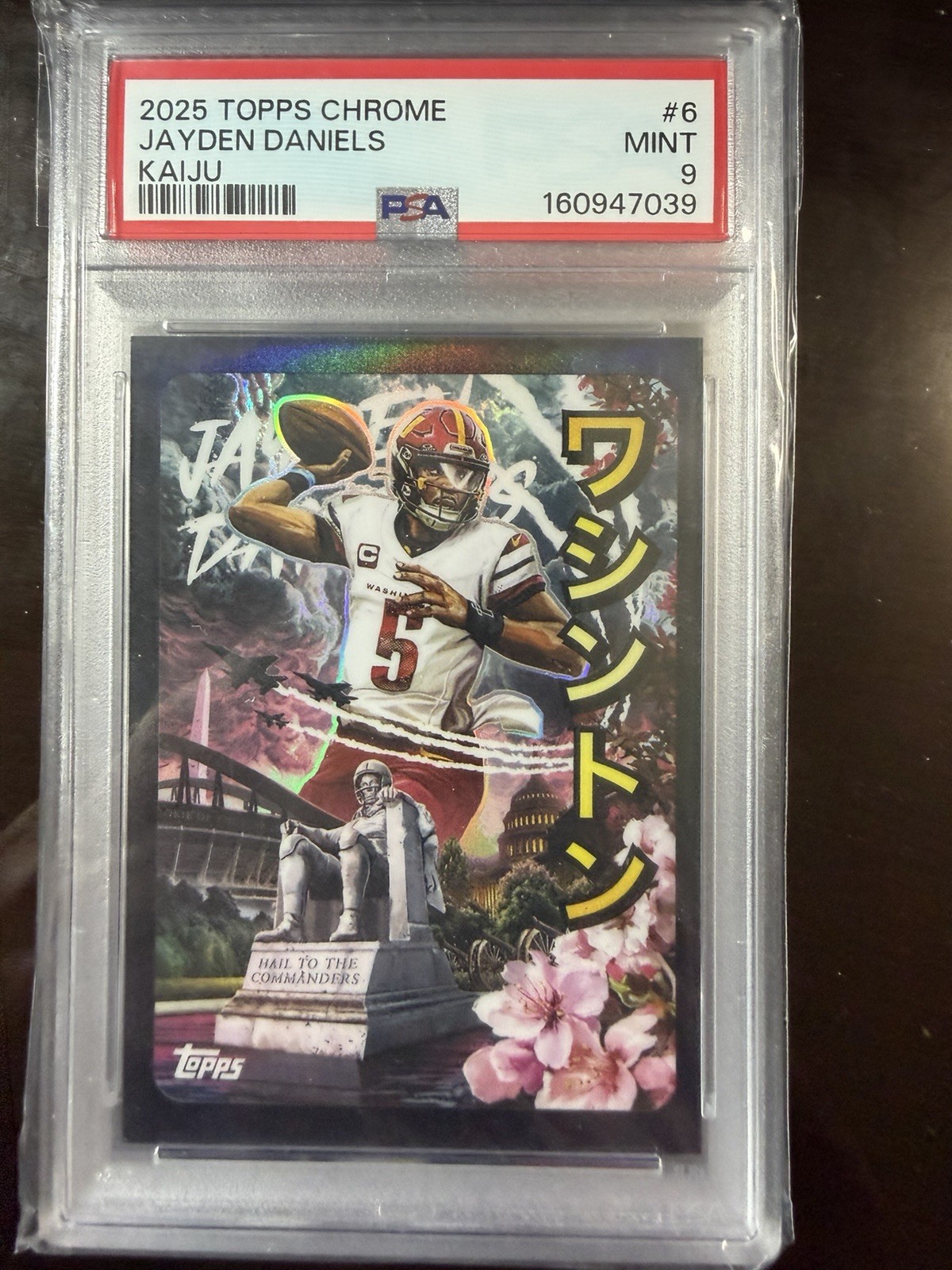 Jayden Daniels #KAI-6 Football Cards 2025 Topps Chrome Kaiju trading card — raw and PSA graded price guide
