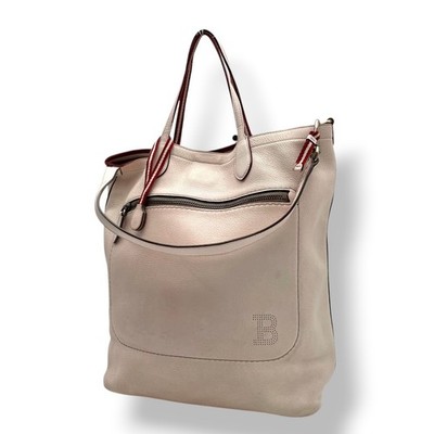Authentic BALLY Light Pink Leather B Logo 2Way Tote Shoulder Bag with Dust Bag