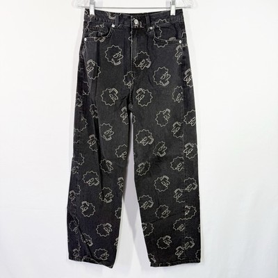 H&M Black Lisa Simpson Print Baggy Jeans Size 6 The Simpsons TV Show 90s