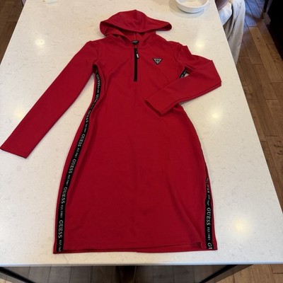 GUESS Women s Red  Zip Up Hooded Dress Size Medium Logo Athletic