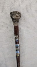 Dog Handle Wooden Walking Stick Cane Retriever with 3 Badges Brown 36 Inches 