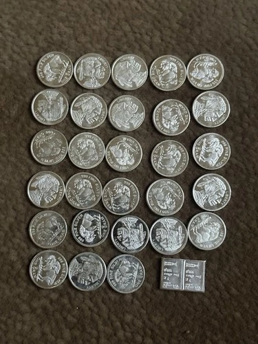 Lot Of 30 Silver 1 Gram Indian Head Buffalo & Valcambi  .999 Silver Each