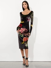 Alice + Olivia Delora Velvet Midi Dress 2 in "In The Wind Floral" NWT $395