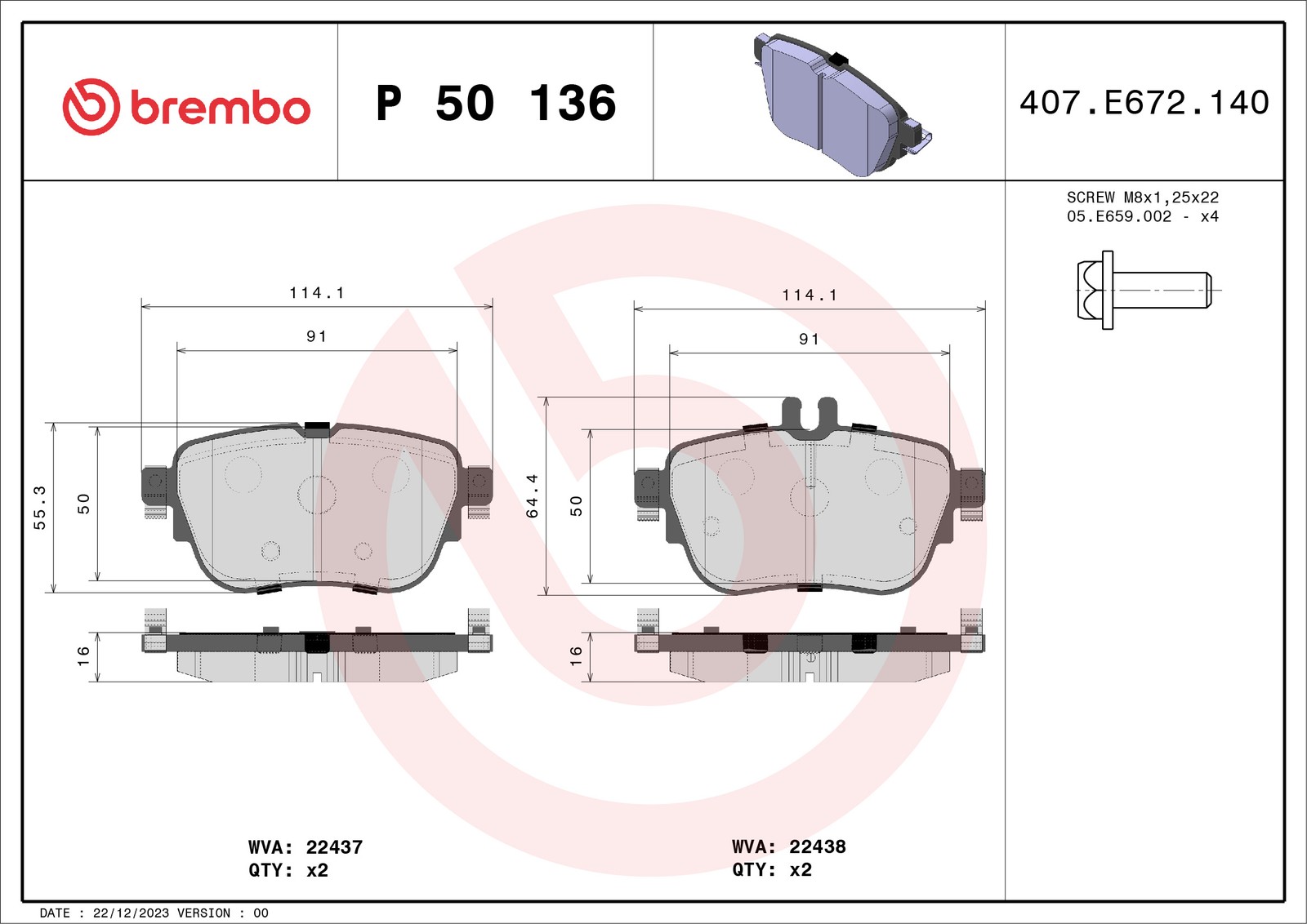 Brake Pads Set fits MERCEDES E200EQ 2.0 Rear 2019 on M264.920 Brembo 0004206000 - Image 54