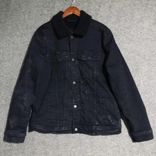 Hollister Jacket Mens XL Black Epic Flex Sherpa Lined Trucker Denim Streetwear