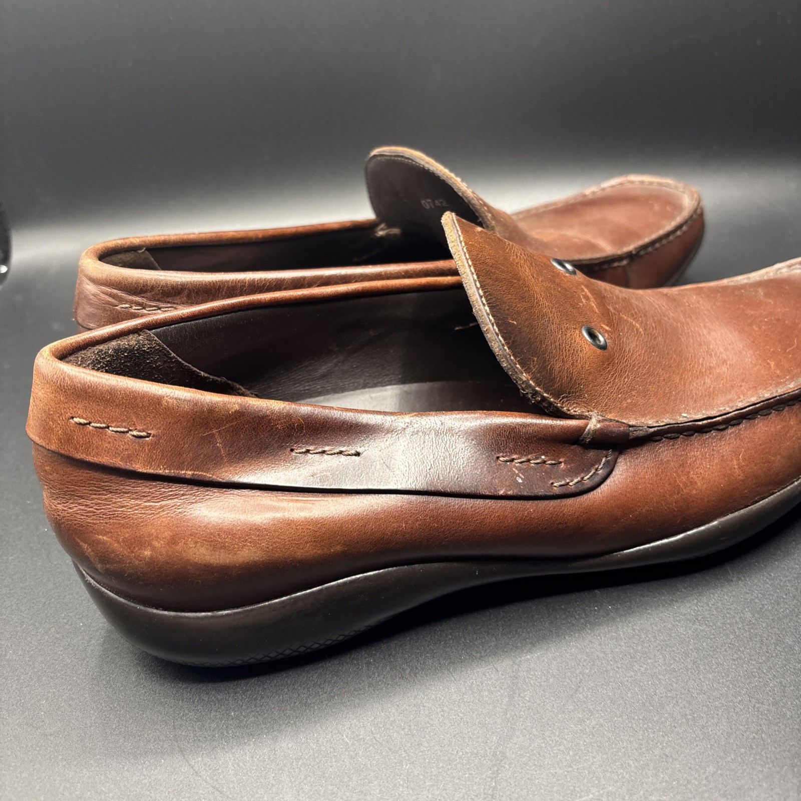 Vintage Mens PRADA Shoes Brown Leather Loafers Size UK 9.5 US 10.5 thumbnail 7