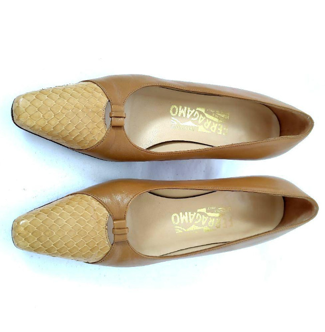 Ferragamo Ribbon Python Combination Pumps Size: 5… - image 10