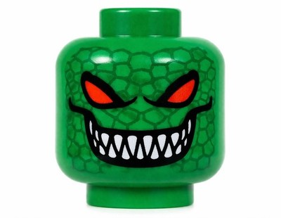 LEGO Minifigure Head Alien Red Eyes Sharp Teeth Reptile Scales Batman Croc