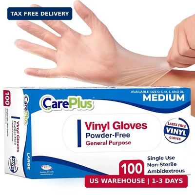 CARE PLUS Latex-Free Vinyl Gloves Clear Medium Size 100 Count | Heavy Duty, Non-