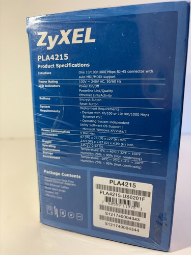 ZyXel HD Powerline 500mbps Network Adapter PLA4215 NEW SEALED BOX - Picture 7 of 11