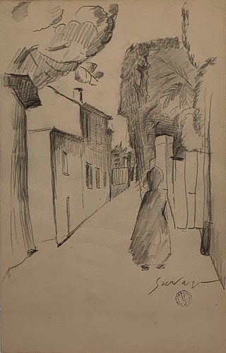Léopold Survage (1879-1968) Signed Drawing "Femme Dans La Rue Du Village" - Picture 2 of 6
