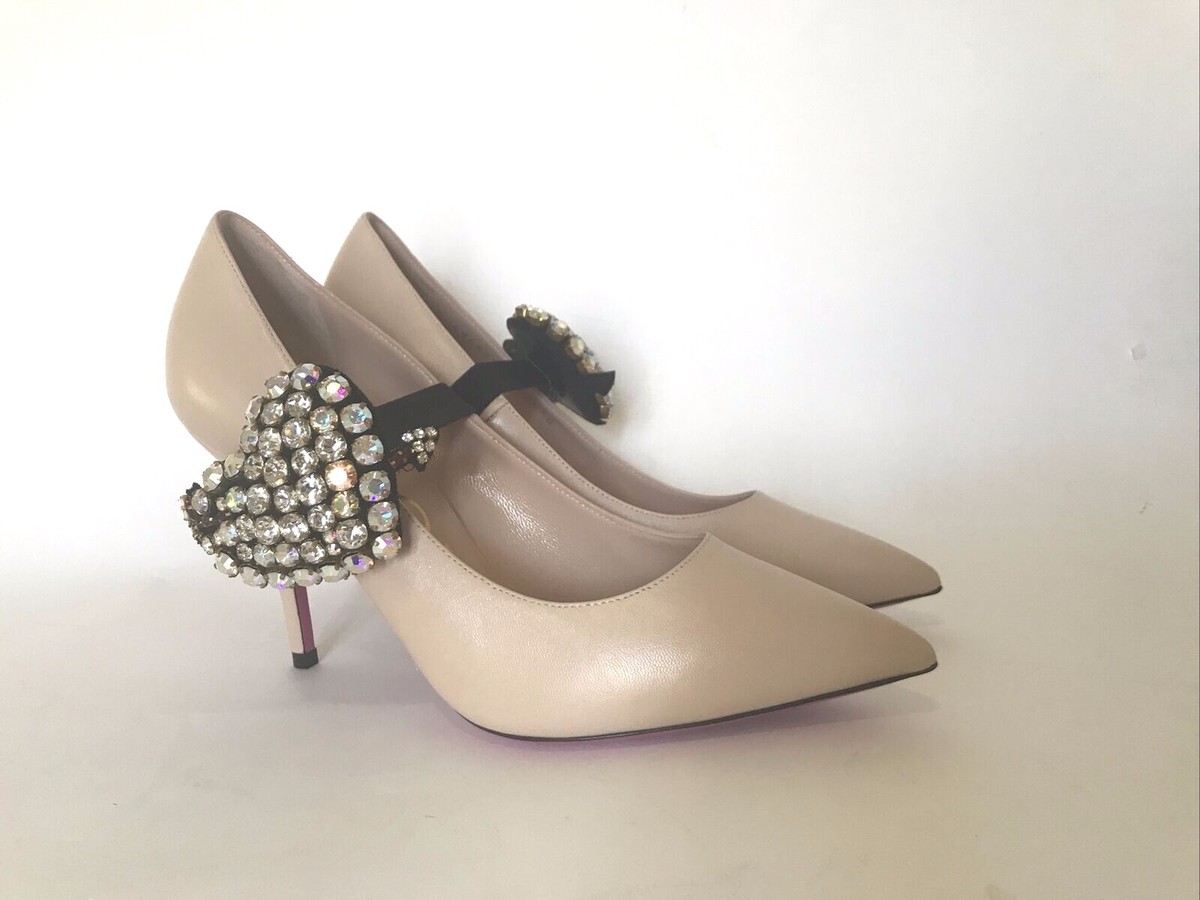 GUCCI Virginia Crystal Embellished Beige Nude Skin Rose Pointy Toe