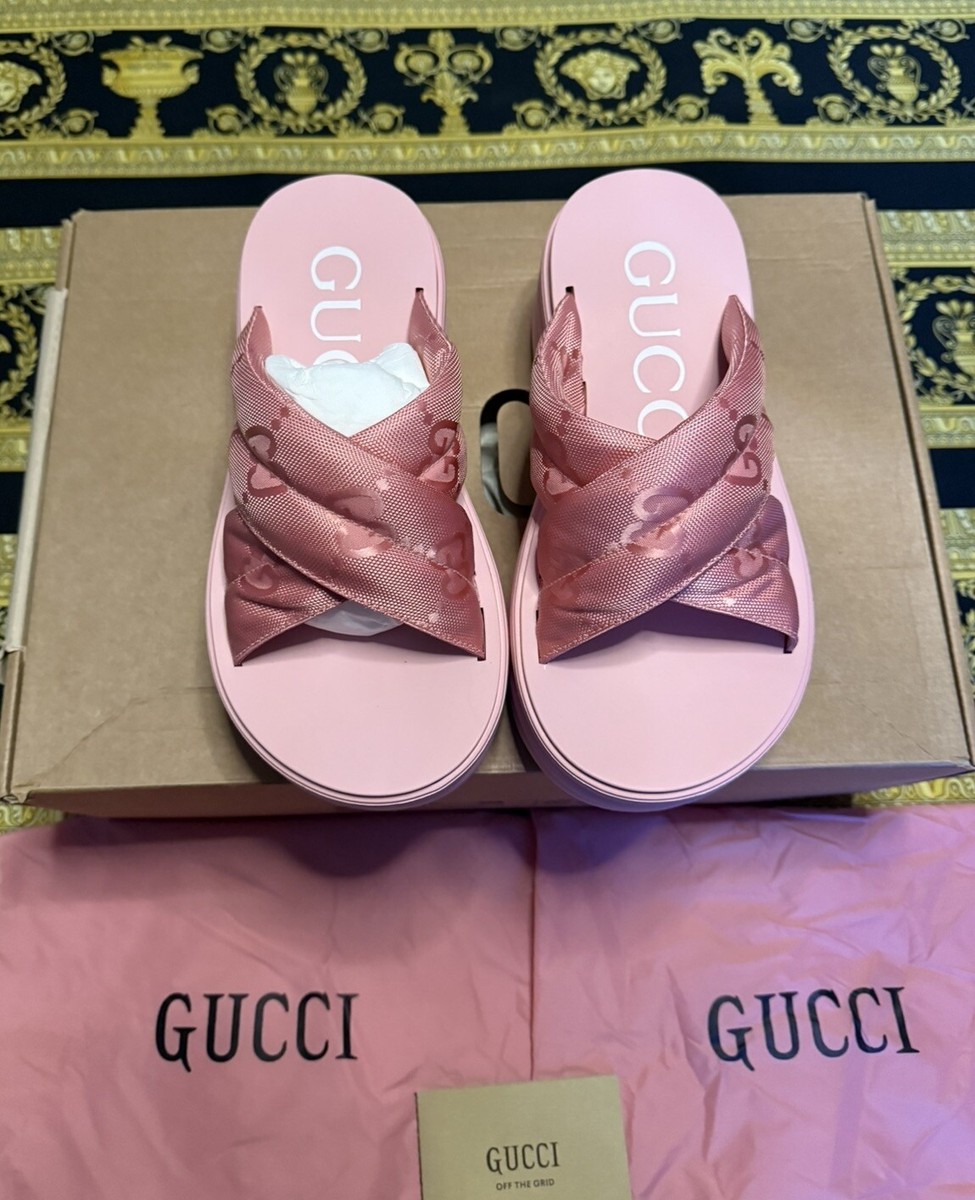 【国内発送】GUCCI GG canvas in flat sandals Women's Horsebit flatform sandal in beige and ebony Original