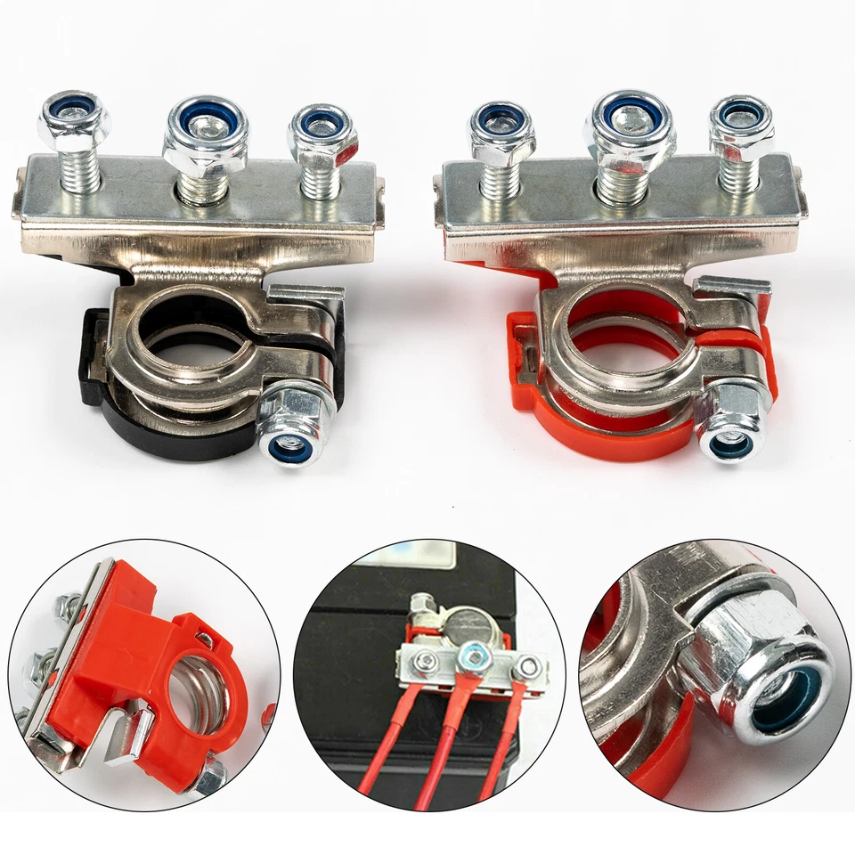 12V Car Marine Top Post Battery Fast Terminals Cable Connectors Clamps 3 Way Foto 4 de 4
