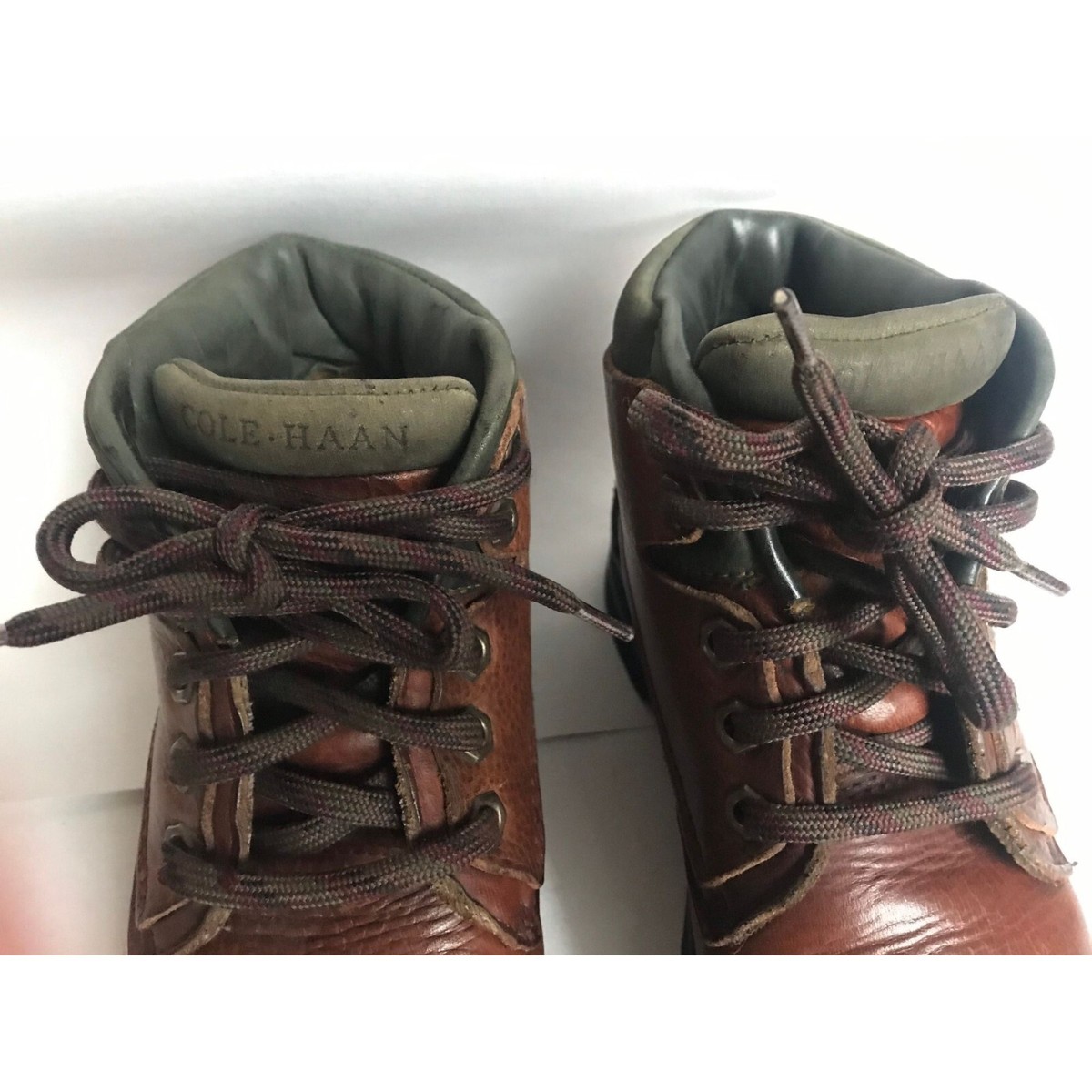 Cole Haan Ankle Boots Size 6 Brown Leather With Hunter Green 