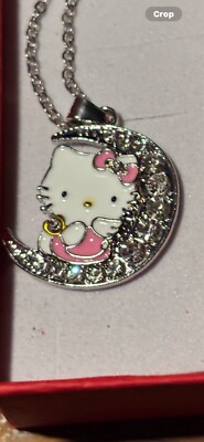 Hello Kitty Rhinestone MOON Silver Toned Necklace .24  NWOT