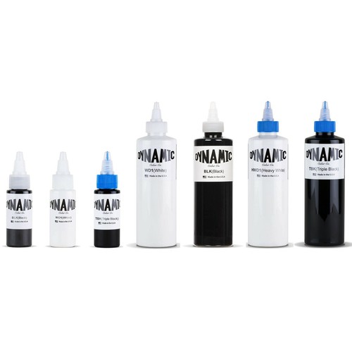 Dynamic Tattoo Ink Black White Heavy & Triple 8oz & 1oz Size Bottle USA Made - 第 1/18 張圖片