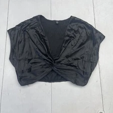 SHEIN Black Satin Knit Detail Crop Blouse Women’s 0XL 