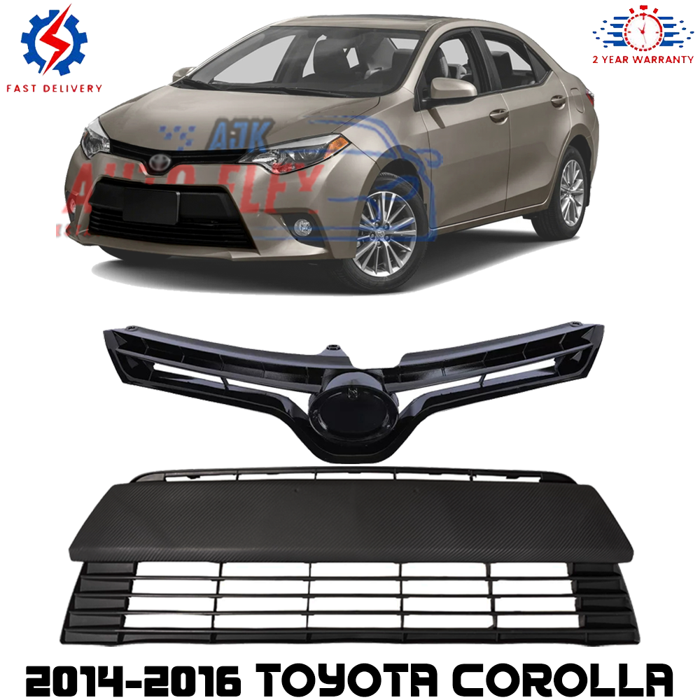 Front Bumper Upper & Lower Grille Assembly Kit For 2014-2016 Toyota Corolla