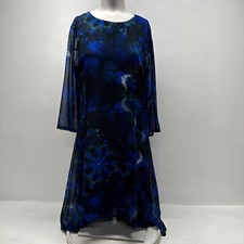 Desigual Dress Midi A Line 3/4 Sleeve Floral Chiffon Sheer Lined Black 42 Large