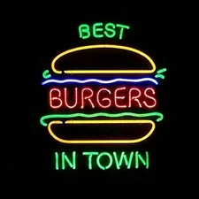 Best Burgers in Town Open Neon Light Sign For Restaurant Bar Shop Decor 15"x19"