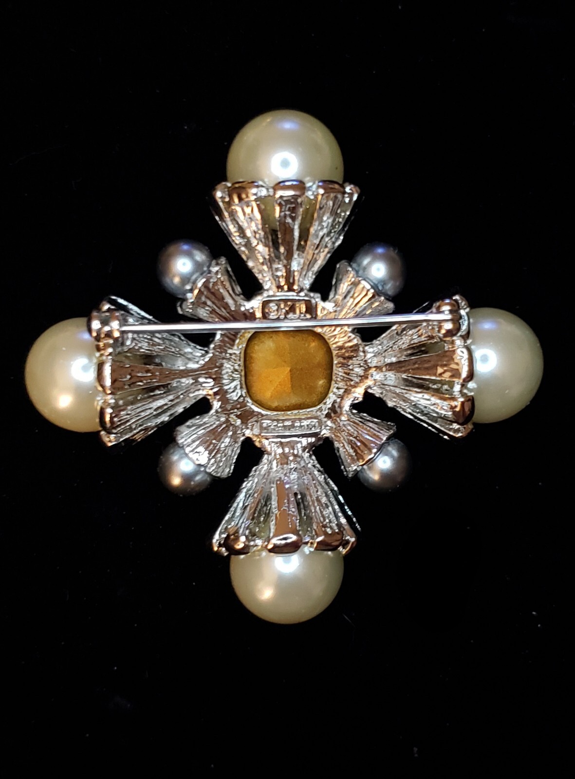 Kenneth Jay Lane Rare Maltese Cross Pearl Pin - image 2