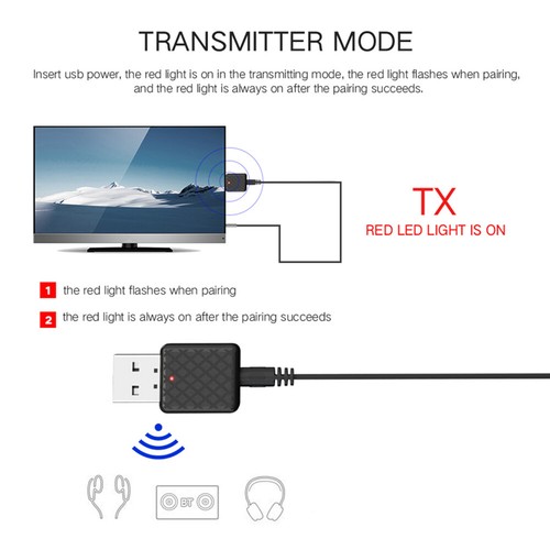 Crazystore 2-in-1 USB Bluetooth 5.0 Empfänger und Transmitter Set mit 3,5 mm Sch - Afbeelding 4 van 10