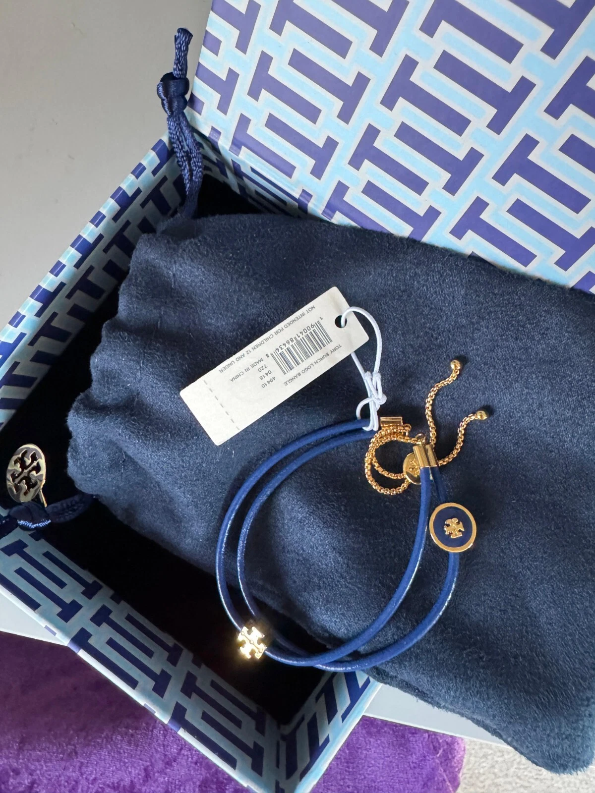 Bracciale Tory Burch Kira Trifoglio Smalto In Oro Tory Blu Con Sacchetto Antipolvere