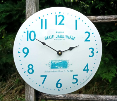 HORLOGE PENDULE EMAILLEE BELLE JARDINIERE BLEUE BOMBEE EMAIL NEUF FONCTIONNELLE