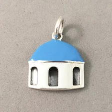 925 Sterling Silver SANTORINI Enamel CHARM Blue Dome Church Oia New TK05E