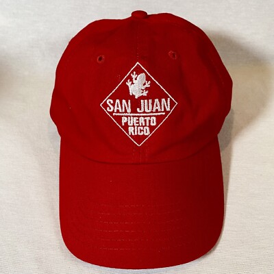 Red San Juan Puerto Rico Hat Cap Adult Adjustable Strapback OSFA coqui tree frog