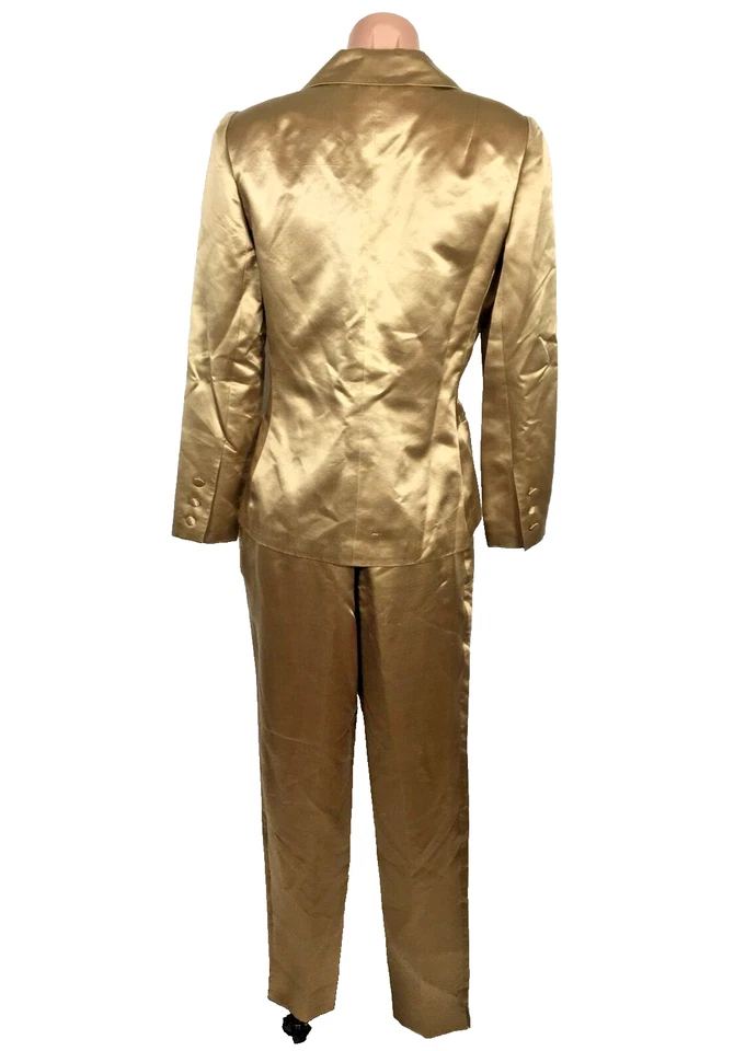 David Hayes Saks Fifth Avenue 3 piezas Falda Traje Pantalón Blazer DORADO METÁLICO Formal 6 Foto 3 de 4