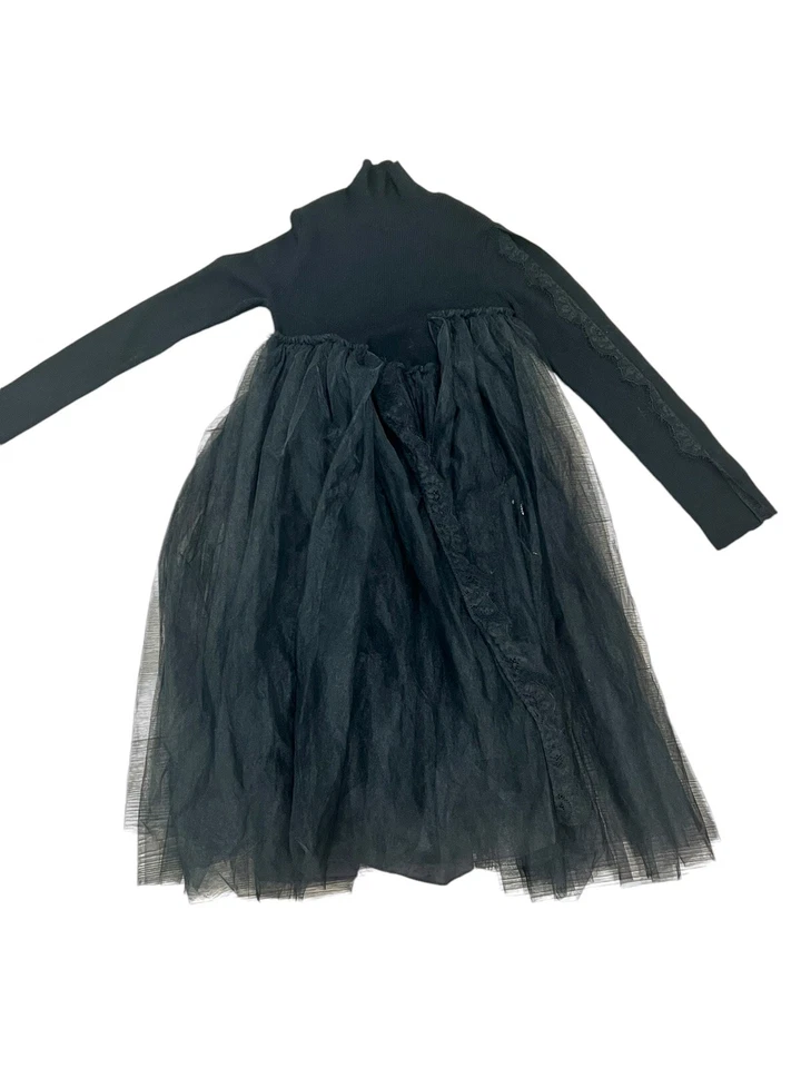 JNBY Girl's Black Wool High Neck Knit Tulle Bottom Maxi Party Gown Dress 160 14 - Image 2 of 4