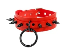 Punk Fashion Red Bondage Handmade Black Spike Choker Collar Necklace Buckle