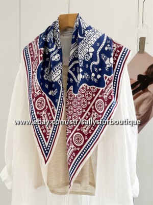 サリー Sallys Boutique 14 Momme Twill Silk Scarf Map Print Triangle Shawl
