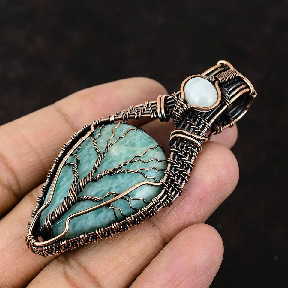 Regalo Para Ella Cobre Amazonita Joyería Alambre Envuelto Árbol de la Vida Colgante 2.95" Foto 3 de 4