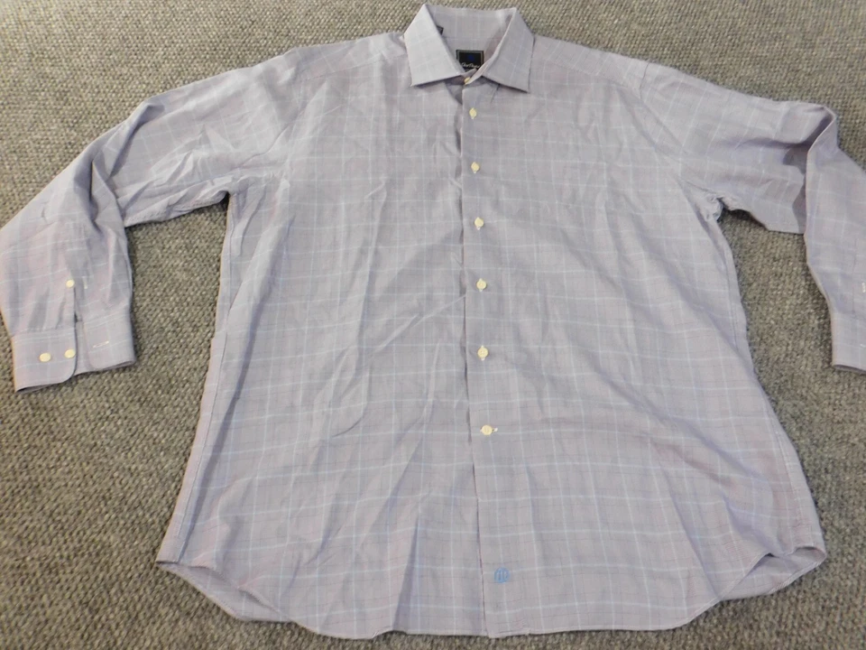 david donahue dress shirt 17 34/35 purple mens plaid button up formal - Image 3 of 4