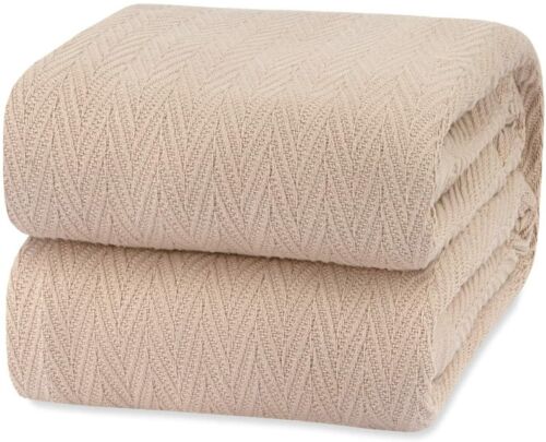 Luxury Thermal Cotton Blankets, Queen Size - 100% Soft Cotton Throw Blankets for - Picture 1 of 11