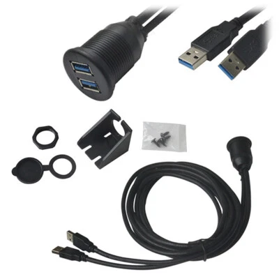 BOLWINS Q73C USB 3.0 Armaturenbrett Verlängerungskabel + Dual Stecker-Buchse Panel-Mount