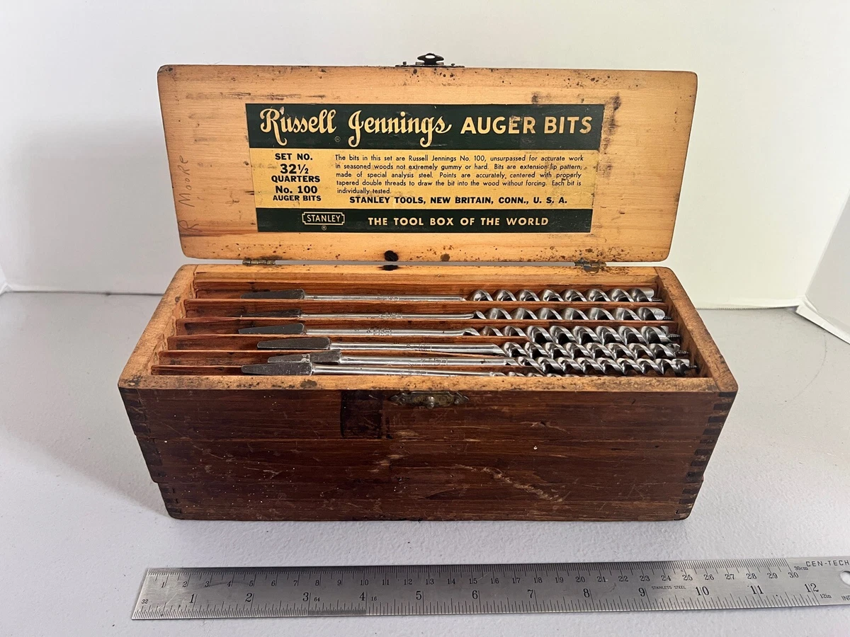 VINTAGE RUSSELL JENNINGS AUGER BITS Set No. 32 No. 100 Auger